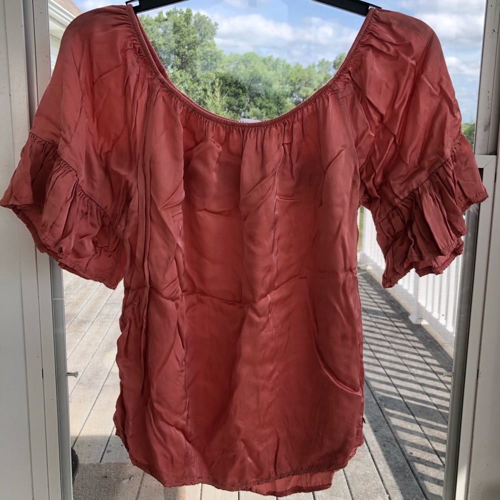 Off the shoulder silk flowy pink top